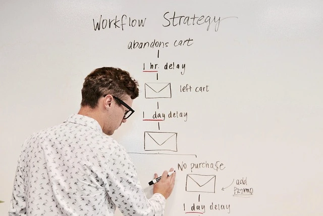 Man writing on a whiteboard, discussing the importance of timestamping for securing scanned files in digital workflows.