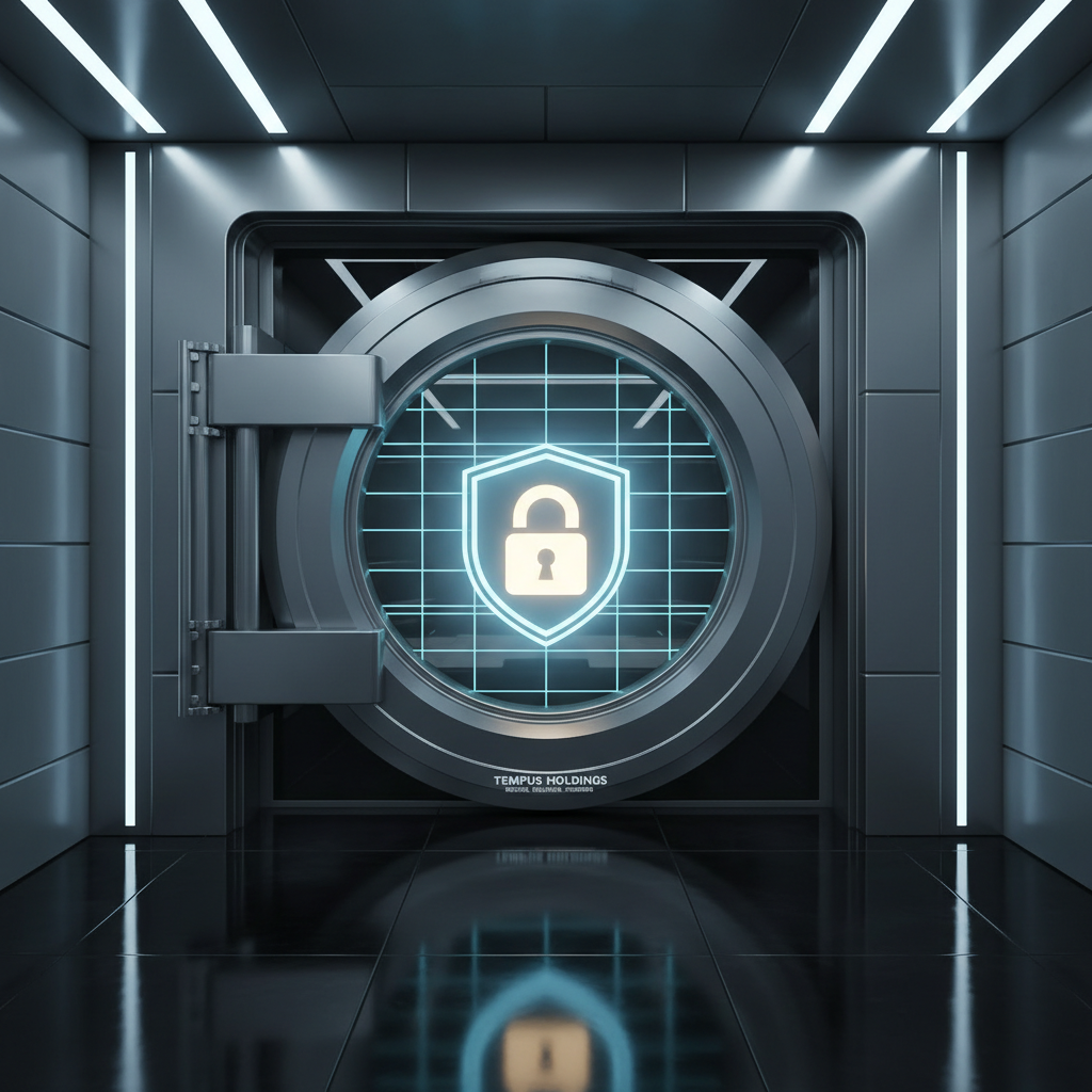 A conceptual illustration of a bank vault with a glowing lock symbol, representing security and the temporary hold of funds.