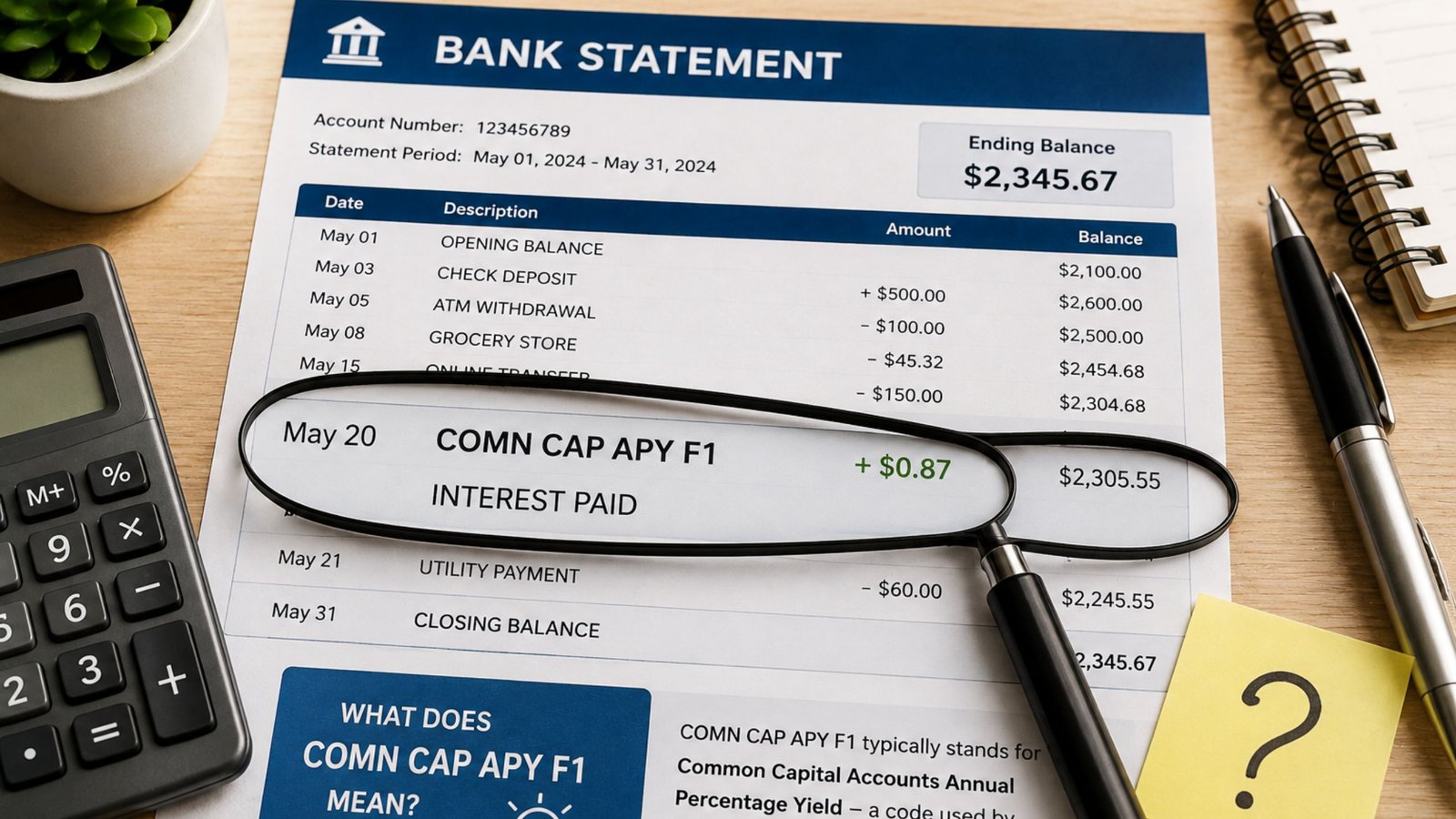 What Does COMN CAP APY F1 Mean on Your Bank Statement